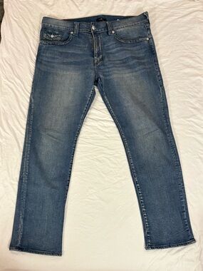 True Religion Ricky Jeans Mens Sz 40 Blue Relaxed Straight Stretch Cotton Denim